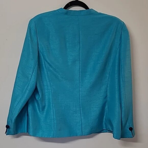 Jacques Vert Turquoise Blazer Blue Plus Size 18 Black Roses - Picture 2 of 9